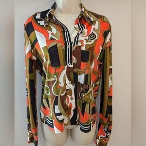 Vintage 1960s Geometric Shape Print Blouse